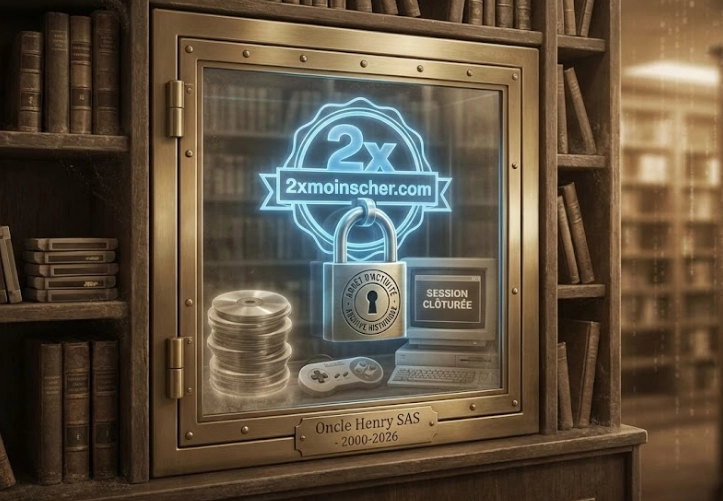 Illustration symbolique : Un coffre fort numérique scellé contenant les archives de 2xmoinscher dans une bibliothèque ancienne.